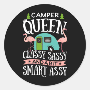 Camper Queen Cly Sy Smart Funny Women Girls Campin Classic Round Sticker