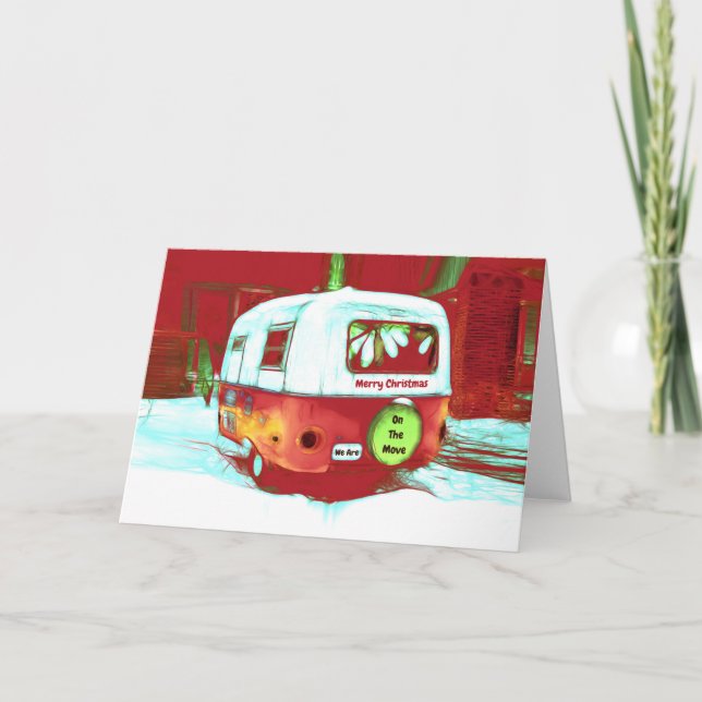 Camper Retro Christmas Red Green Vintage Moving Card (Front)