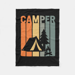 Camper Retro Funny Camping Tent Fire Pine Tree Out Fleece Blanket