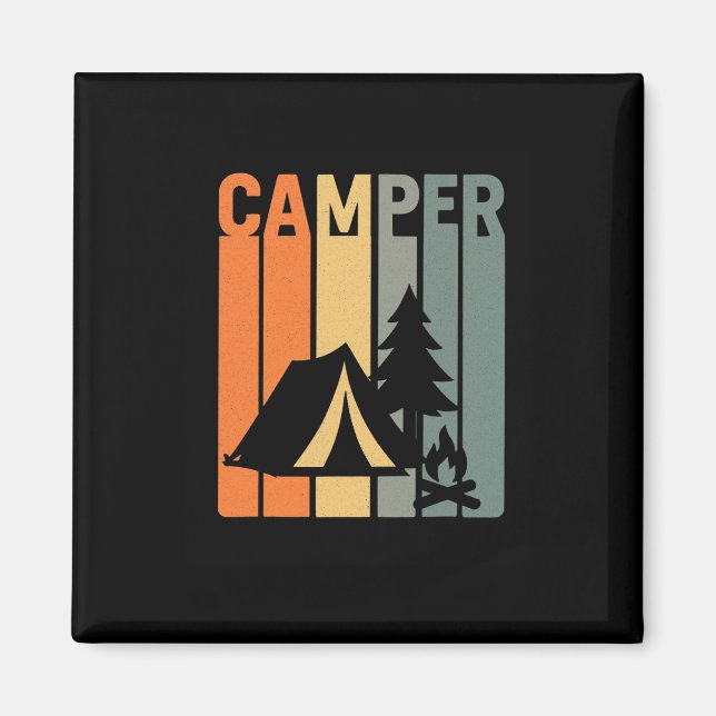 Camper Retro Funny Camping Tent Fire Pine Tree Out Magnet (Front)