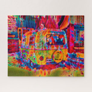 Camper Retro Hippie Colorful Life Is A Road Trip Jigsaw Puzzle