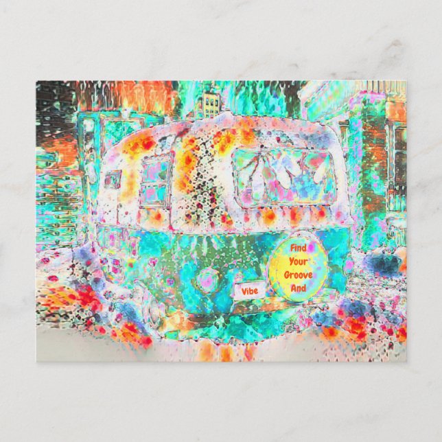 Camper Retro Hippie Groove And Vibe Pop Art Postcard (Front)