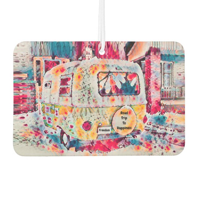 Camper Retro Hippie Road Trip To Happiness Freedom Air Freshener (Front)
