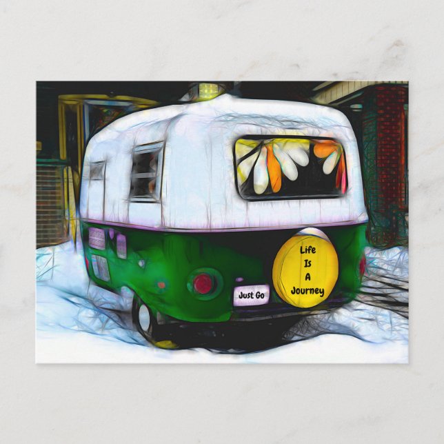 Camper Retro Life Is A Journey Vintage Postcard (Front)