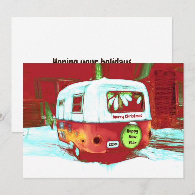 Camper Retro Vintage Christmas Red Green Holiday (Front/Back)