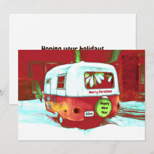 Camper Retro Vintage Christmas Red Green Holiday Card