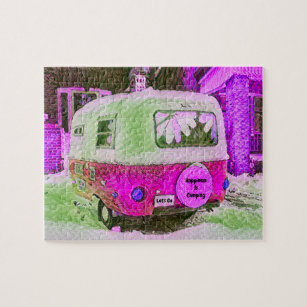 Camper Retro Vintage Hippie Happiness Is Camping Jigsaw Puzzle