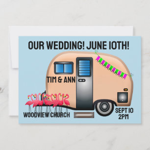 CAMPER ROSE RETRO INVITATIONS UNIQUES DE MARIAGE