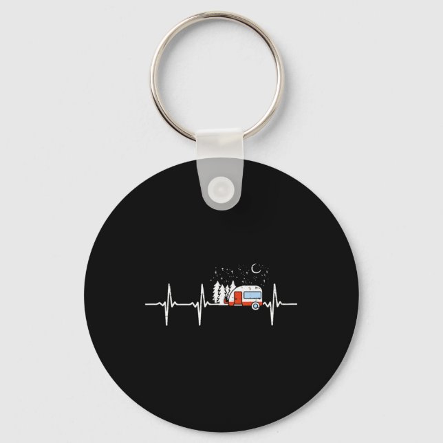 Camper Trailer Teardrop Heartbeat Rv Camping  Keychain (Front)