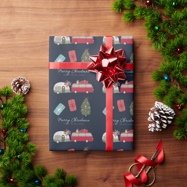 Camper Van Navy Blue Christmas Holiday Wrapping Paper (Holiday Gift)