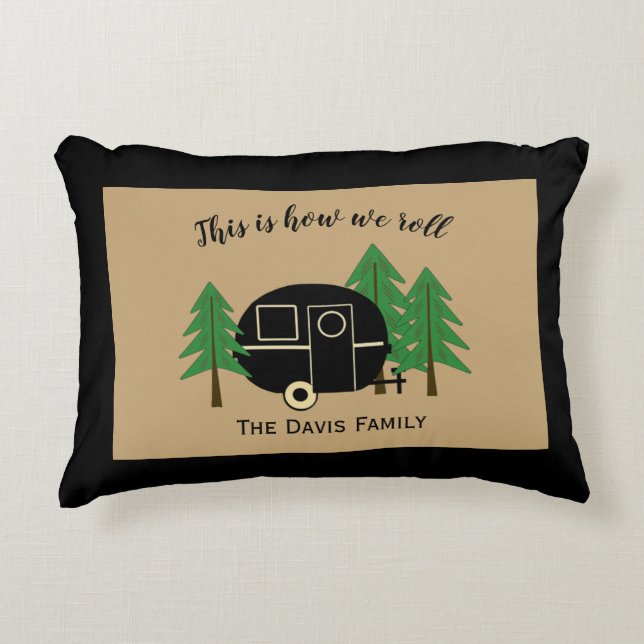 Camper Van Tan and Black Accent Pillow (Front)