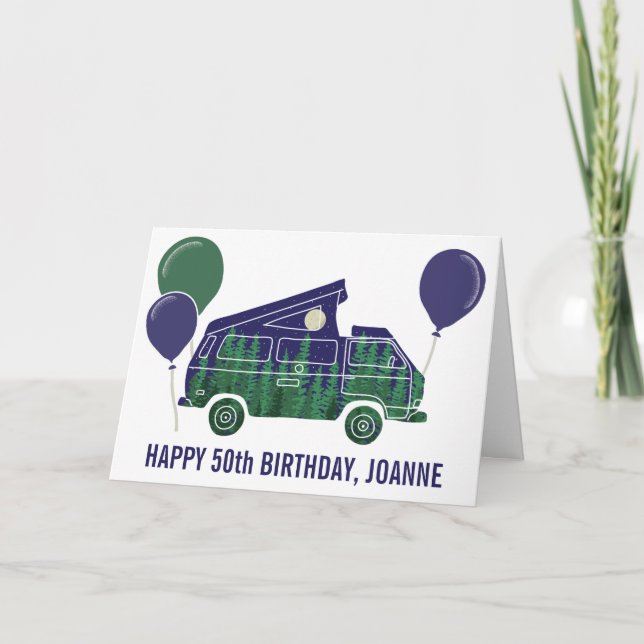 Camper Van with Pop Up Tent Custom Text Card (Front)