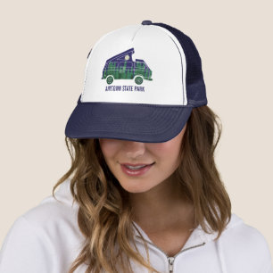 Camper Van with Pop Up Tent Custom Text Graphic Trucker Hat