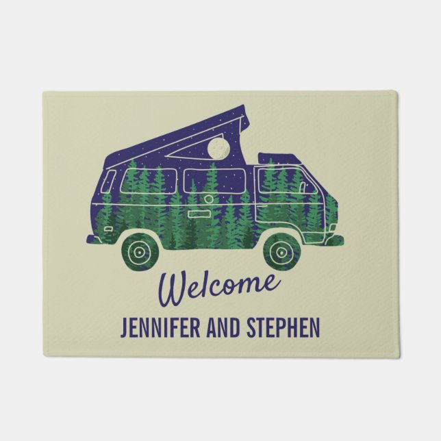 Camper Van with Pop Up Tent Personalized Doormat (Front)