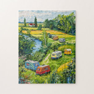 Camper Vans by Tulip Fields Fantasy Painting Jigsaw Puzzle