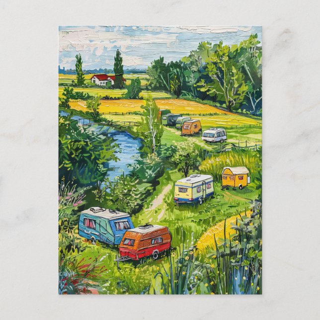 Camper Vans by Tulip Fields Fantasy Painting Postcard (Front)
