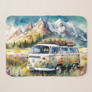 Campervan Bliss Retro Campervan In The Mountains Sherpa Blanket