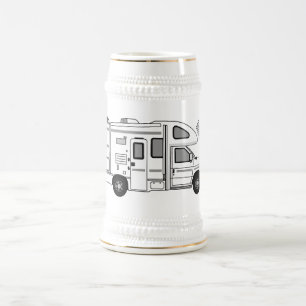 Campervan cartoon illustration beer stein