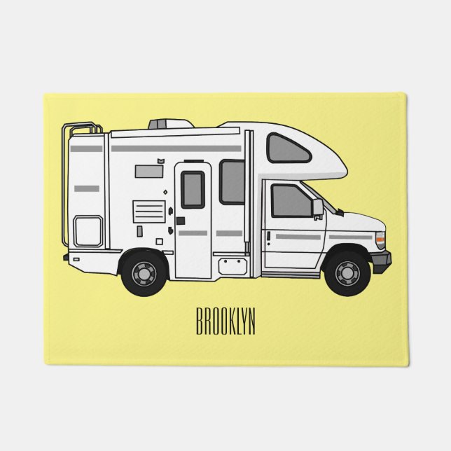 Campervan cartoon illustration doormat (Front)