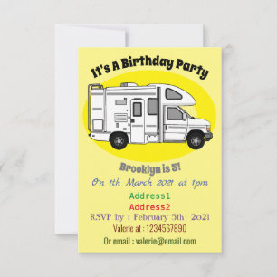 Campervan cartoon illustration invitation
