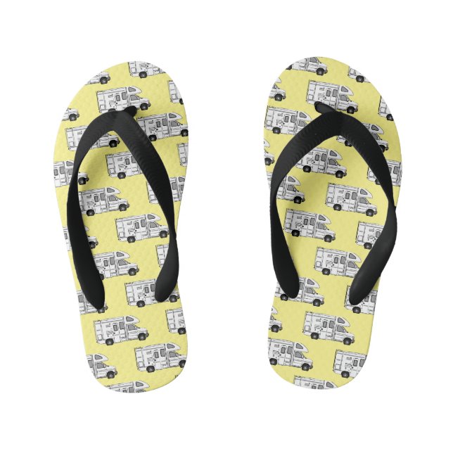 Campervan cartoon illustration kid's flip flops (Footbed)