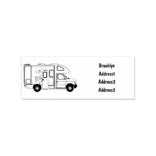 Campervan cartoon illustration rubber stamp