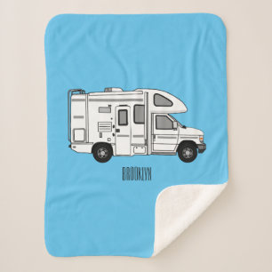 Campervan cartoon illustration sherpa blanket