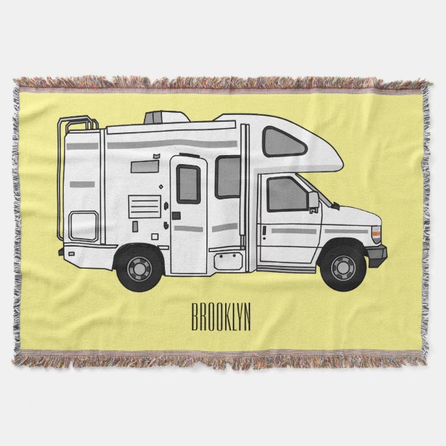 Campervan cartoon illustration throw blanket (Front)