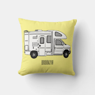 Campervan cartoon illustration throw pillow