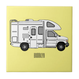 Campervan cartoon illustration tile