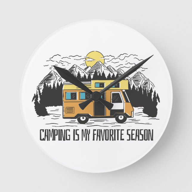Campervan Mountain Retreat Round Clock (Front)