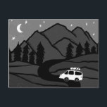 Campervan Mountains Vanlife RV Moon B&W Postcard<br><div class="desc">Check out this awesome postcard with drawings of mountains and a camper van. Add your own text. Check out my shop for butterflies,  birds,  RVs,  camping,  hiking,  flowers and lots more!</div>