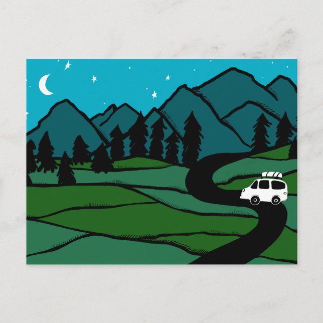 Campervan Mountains Vanlife RV Moon Stars Postcard (Front)