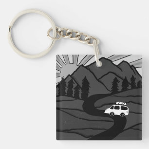 Campervan Mountains Vanlife RV Sunrise Keychain