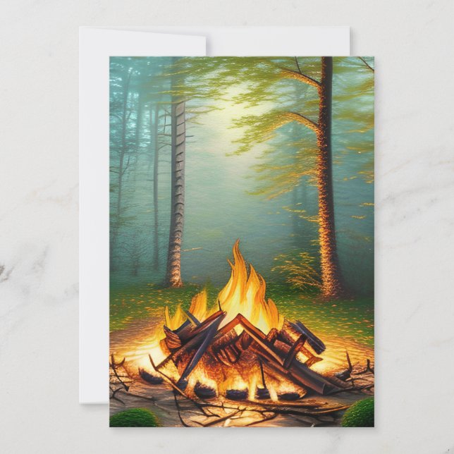 Campfire and Forest  Invitation (Front)