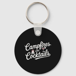 Campfire And Tails Summer Camping Graphic Design  Keychain