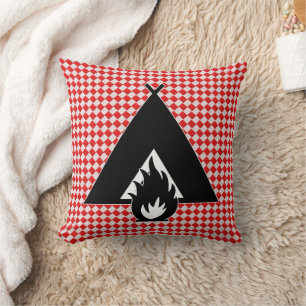 Campfire and Tent on Picnic Table Pattern Throw Pillow