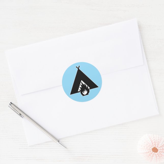 Campfire and Tent Symbol Classic Round Sticker (Envelope)