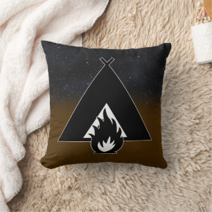Campfire and Tent Throw Pillow