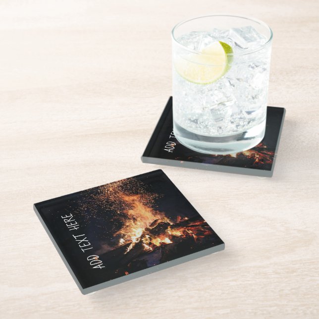 Campfire at Night Glass Coaster (Angled)