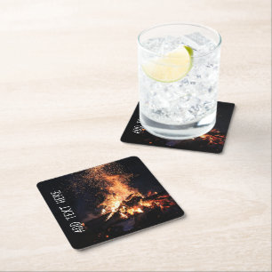 Campfire at Night Square Paper Coaster