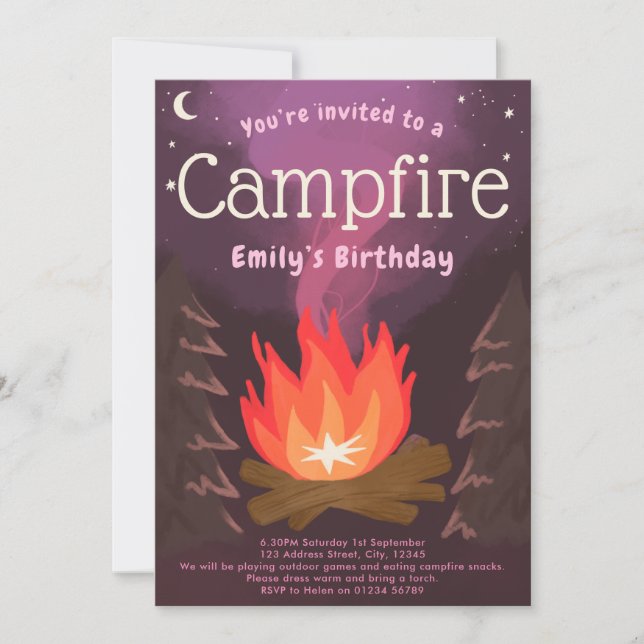 Campfire aventure filles invitation fête d'anniver (Devant)