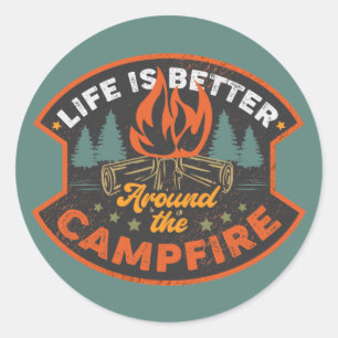 Campfire Badge Word Art Classic Round Sticker