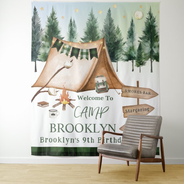 Campfire Camping Bonfire S'mores Outdoor Birthday Tapestry (In Situ)