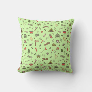 Campfire Camping Outdoor Adventures Pattern Throw Pillow