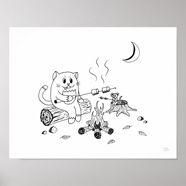 Campfire Cat & Mouse Art Print 100318 (Front)