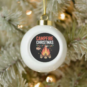 Campfire Christmas Marshmallow Roast Fire Lights Ceramic Ball Christmas Ornament
