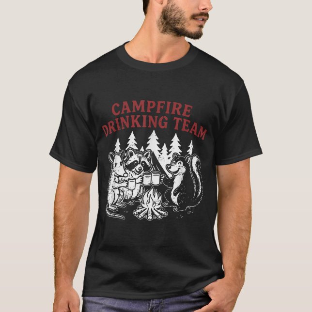 Campfire Drinking Team Opossum Raccoon Squirrel  T-Shirt (Front)