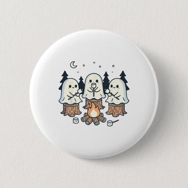 Campfire Ghost Spooky Marshmallow Halloween Bonfir 2 Inch Round Button (Front)