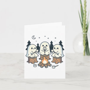 Campfire Ghost Spooky Marshmallow Halloween Bonfir Card